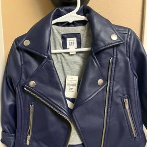 Toddler girl size 2 navy blue leather jacket never worn new with tags